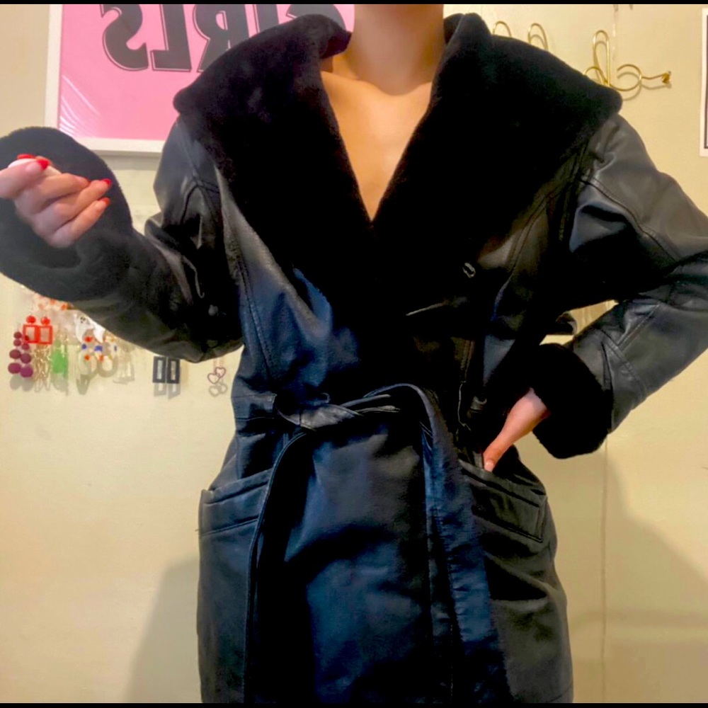 Hooded Fur Trimmed Leather Coat